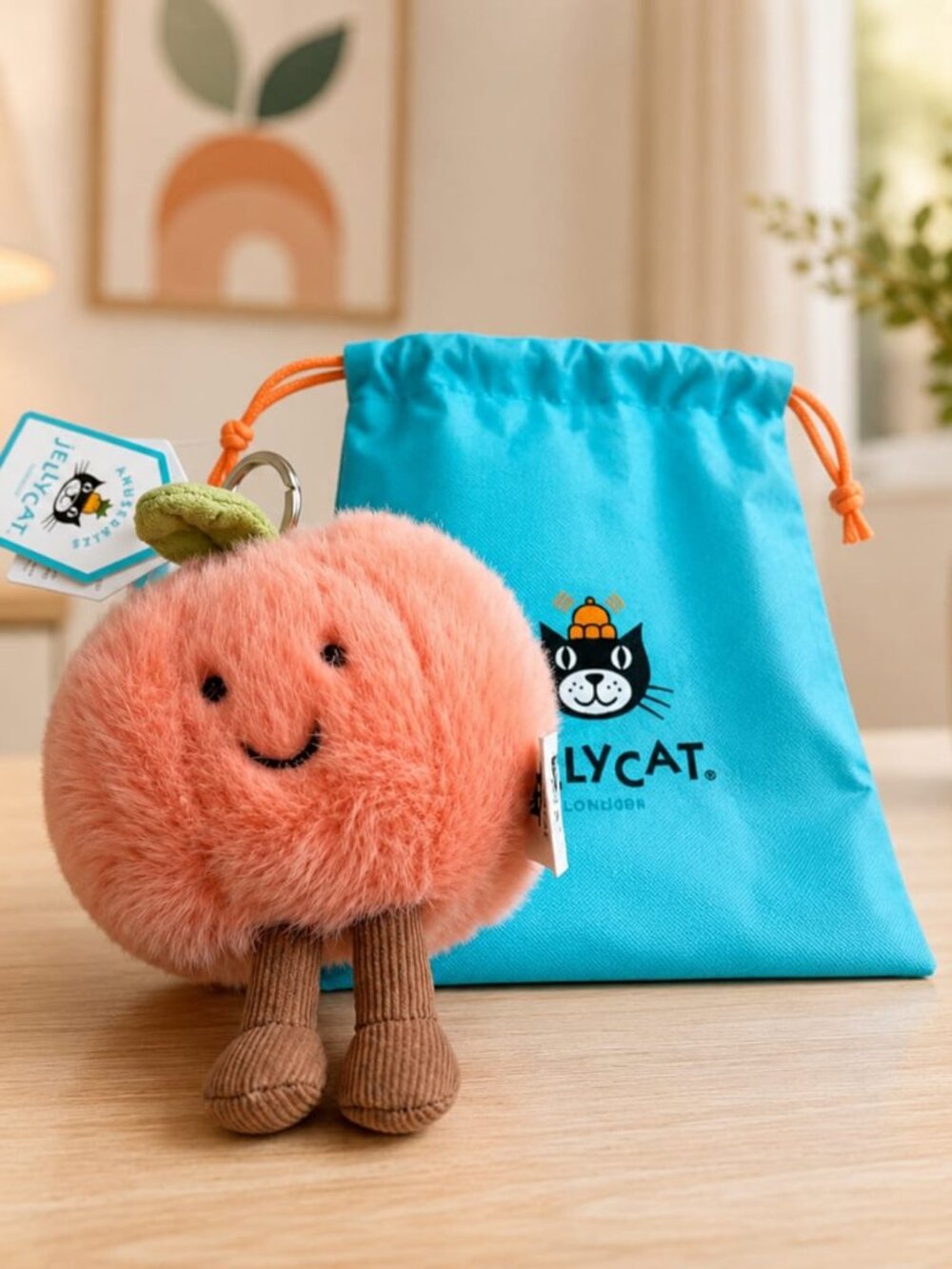 NWT Jellycat Amuseables Peach Bag Charm Plush Fruit Keychain Clip - Picture 6 of 6